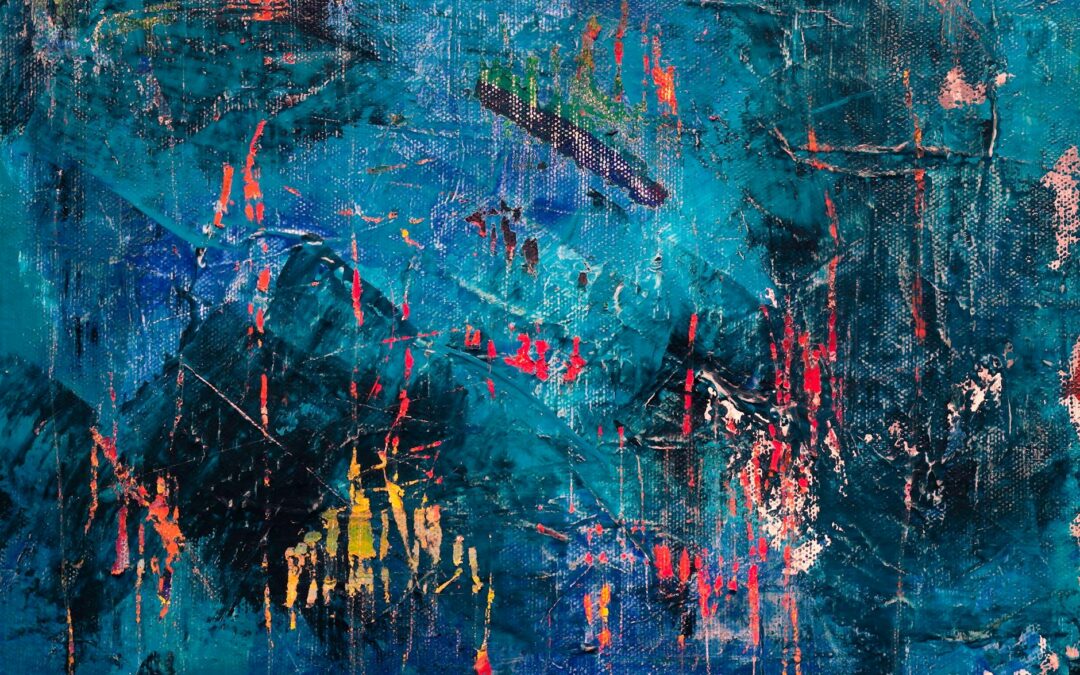 blue red and black abstract painting